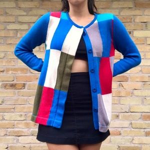 graphic patchwork cardigan w 50s and 70s vibes 🍁 super cozy :)